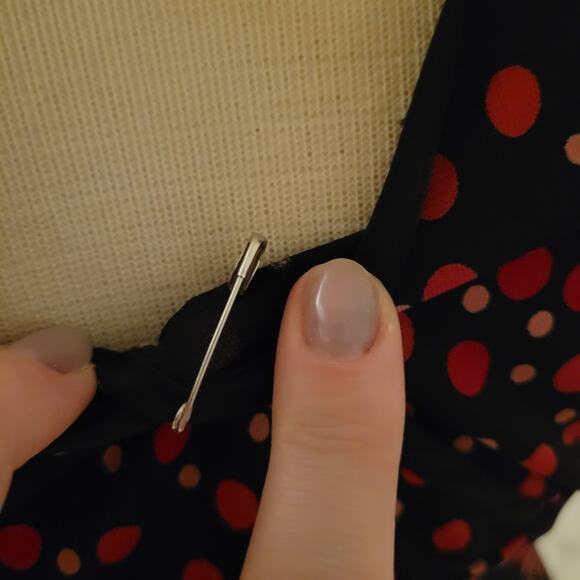 Y2K Polka Dot Stretch Knit Dress Deep V-Neck City Triangles Medium Tie Waist - Picture 7 of 8